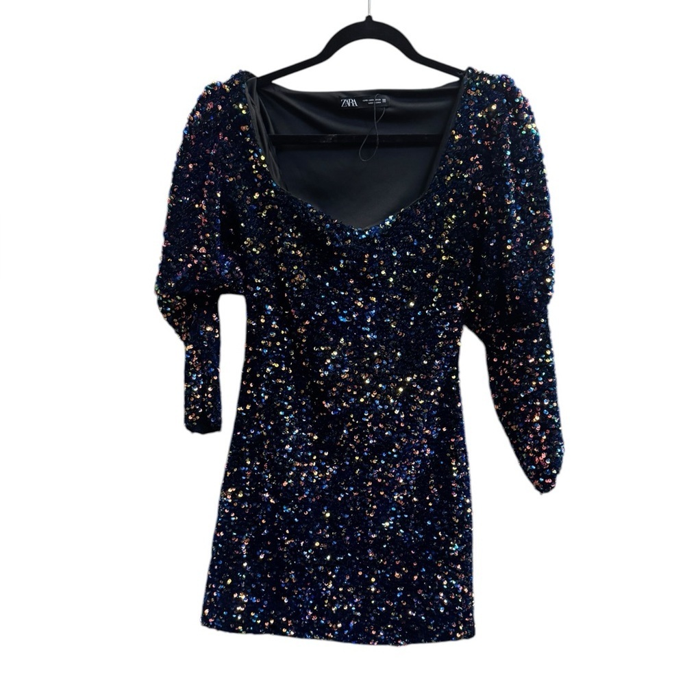 ZARA Sequined Party Bodycon Mini Dress Multicolor Glam Sexy Party Sparkly SZ SM - Picture 7 of 17